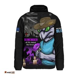 New South Wales Blues Padded Jacket Anzac Day Purple Poppy And Animals That Served