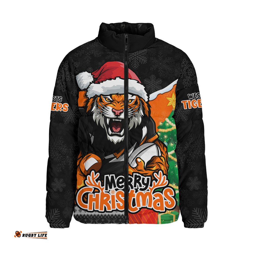 Wests Tigers Padded Jacket Santa Scoring Touchdown On Christmas Game Day