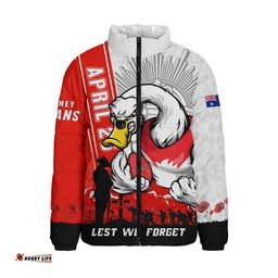 Sydney Swans Padded Jacket Anzac Day Lest We Forget Memorial