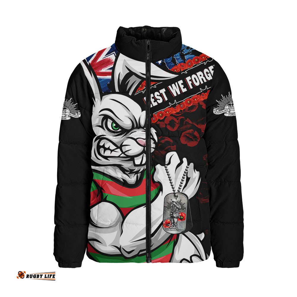 South Sydney Rabbitohs Padded Jacket Anzac Remembrance Of The Fallen