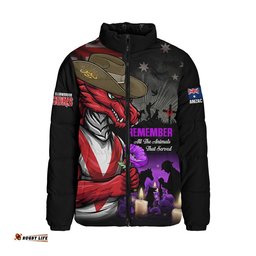 St. George Illawarra Dragons Padded Jacket Anzac Day Purple Poppy And Animals That Served