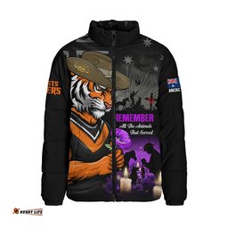 Wests Tigers Padded Jacket Anzac Day Purple Poppy And Animals That Served
