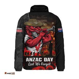 St. George Illawarra Dragons Padded Jacket Anzac Day Rising Dawn Ceremony Lest We Forget Courage