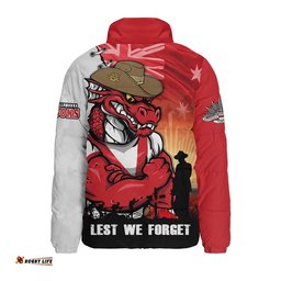 St. George Illawarra Dragons Padded Jacket Anzac Day Lest We Forget Silent Dawn