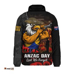 West Coast Eagles Padded Jacket ANZAC Day Lest We Forget Red Poppy And Honor The Brave Tribute