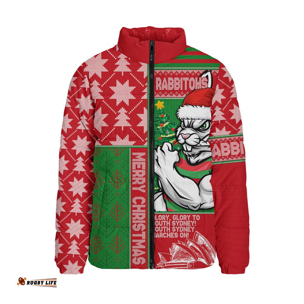South Sydney Rabbitohs Padded Jacket Christmas Magic Knit Style Winter Glow