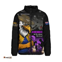 West Coast Eagles Padded Jacket Anzac Day In Memory Of Animals That Served