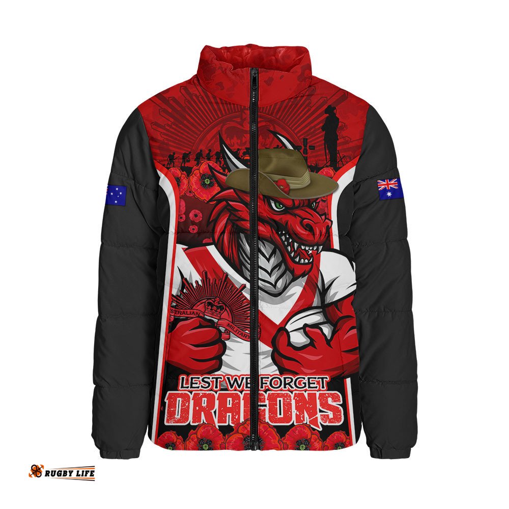 St. George Illawarra Dragons Padded Jacket Lest We Forget In Honor And Remembrance