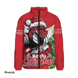 St. George Illawarra Dragons Padded Jacket Santa Scoring Touchdown On Christmas Game Day