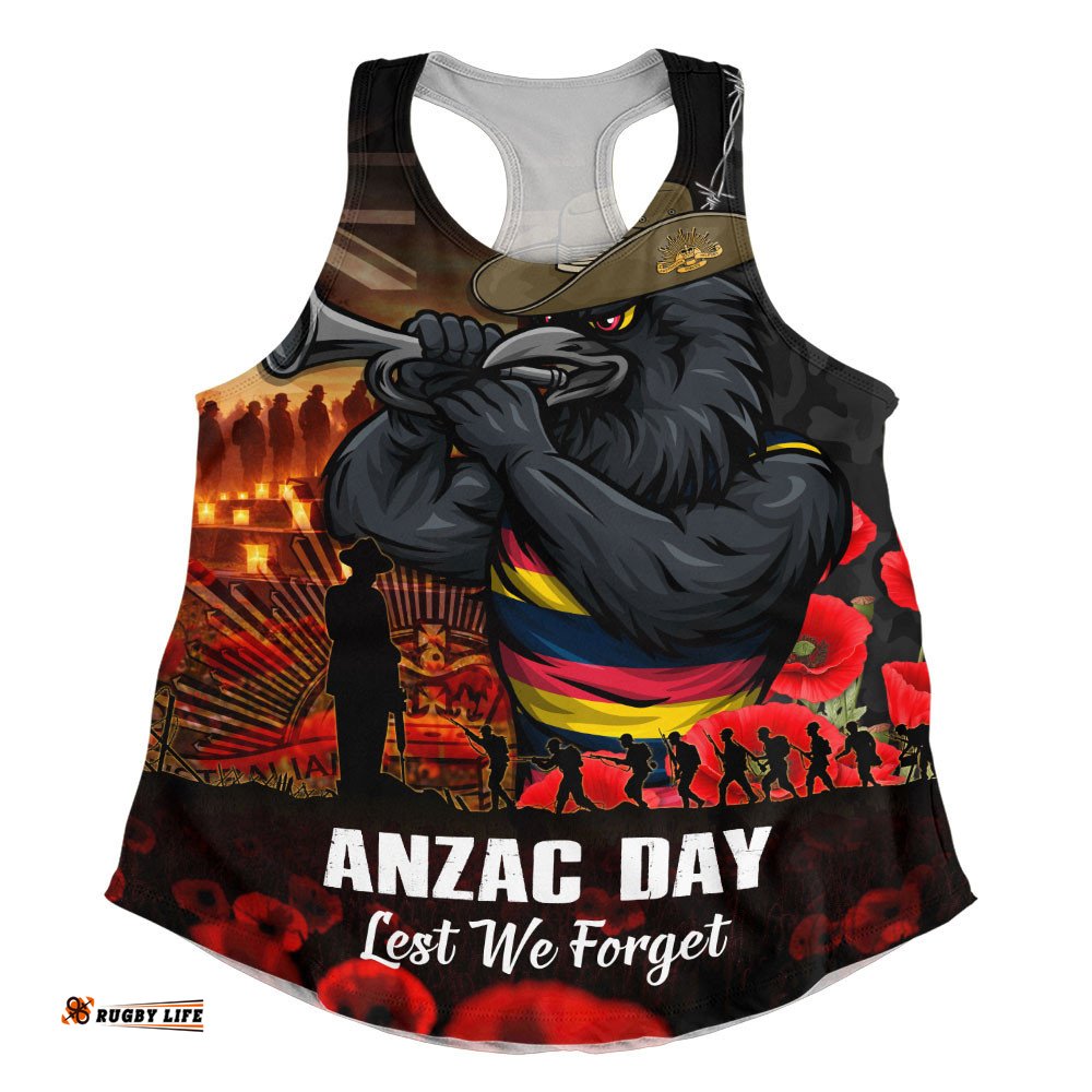 Adelaide Crows Women Racerback Singlet ANZAC Day Lest We Forget Red Poppy And Honor The Brave Tribute