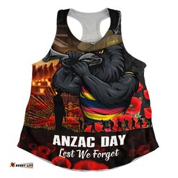 Adelaide Crows Women Racerback Singlet ANZAC Day Lest We Forget Red Poppy And Honor The Brave Tribute
