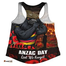 Adelaide Crows Women Racerback Singlet ANZAC Day Lest We Forget Red Poppy And Honor The Brave Tribute