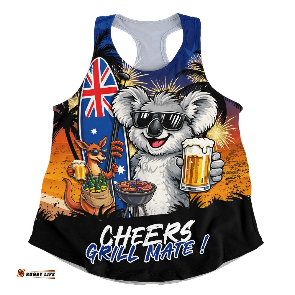 Australia Women Racerback Singlet Australia Day Coastal BBQ Beer Summer Vibes