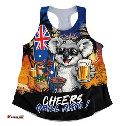 Australia Women Racerback Singlet Australia Day Coastal BBQ Beer Summer Vibes