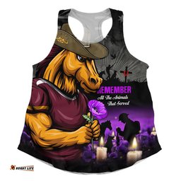 Brisbane Broncos Women Racerback Singlet Anzac Day Purple Poppy And Animals That Served