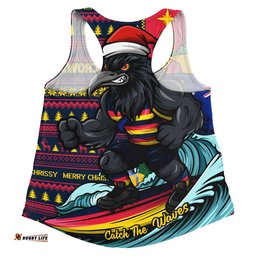 Adelaide Crows Women Racerback Singlet Christmas Holiday Santa Rides The Waves