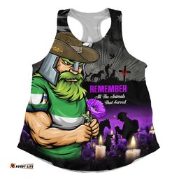 Canberra Raiders Women Racerback Singlet Anzac Day Purple Poppy And Animals That Served