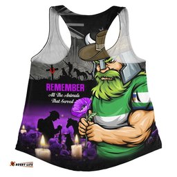 Canberra Raiders Women Racerback Singlet Anzac Day Purple Poppy And Animals That Served