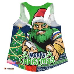 Canberra Raiders Women Racerback Singlet Santa Scoring Touchdown On Christmas Game Day
