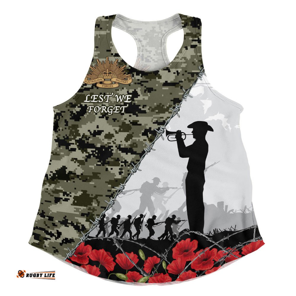 Australia Women Racerback Singlet Anzac Day Poppy And Barbed Wire Of Service