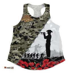 Australia Women Racerback Singlet Anzac Day Poppy And Barbed Wire Of Service
