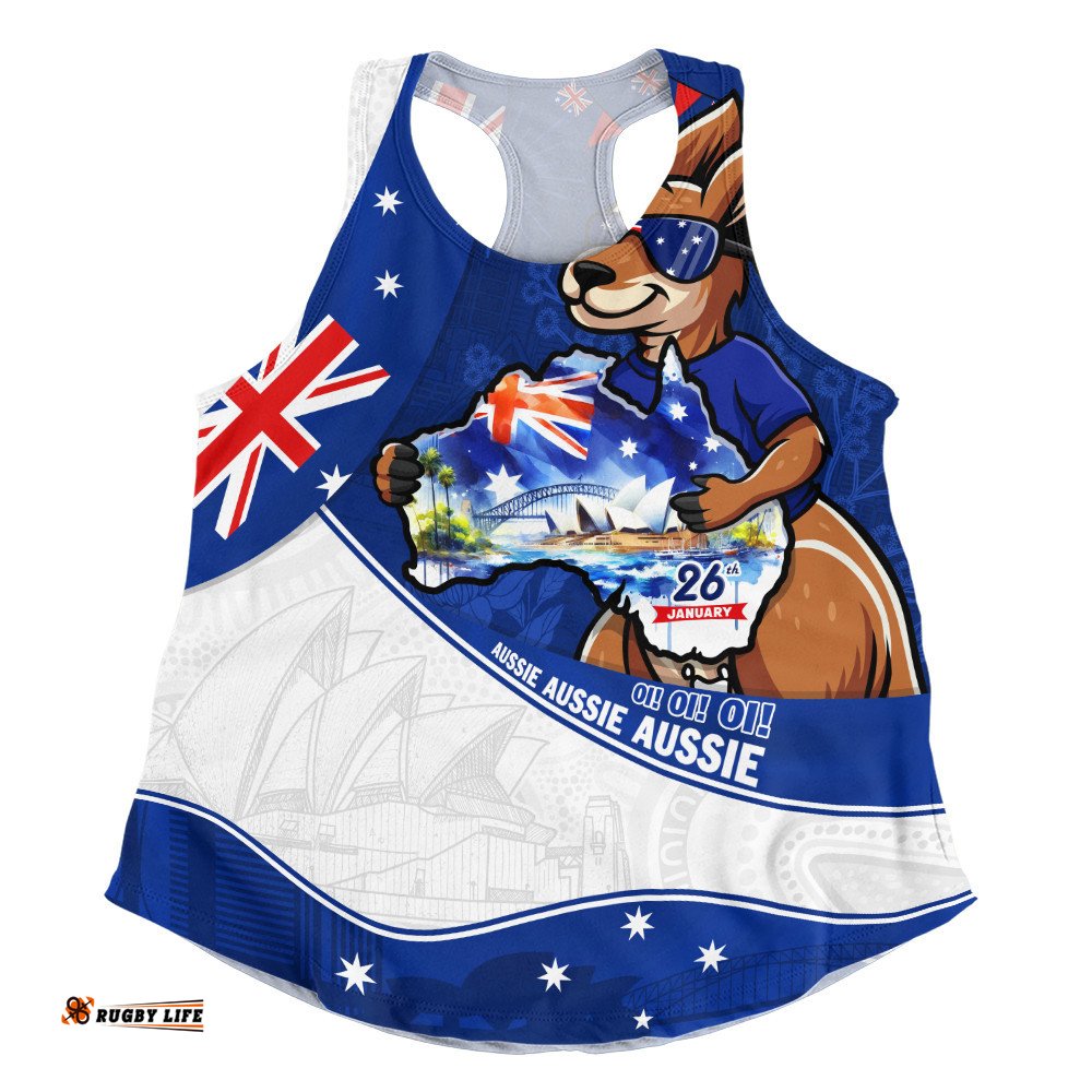 Australia Women Racerback Singlet Australia Day Kangaroo Blue Spirit 26 January Holiday