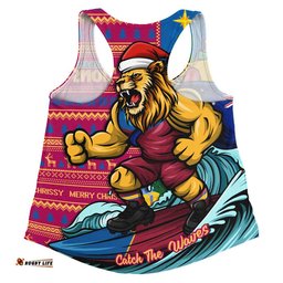 Brisbane Lions Women Racerback Singlet Christmas Holiday Santa Rides The Waves