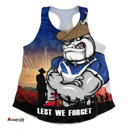 Canterbury-Bankstown Bulldogs Women Racerback Singlet Anzac Day Lest We Forget Silent Dawn