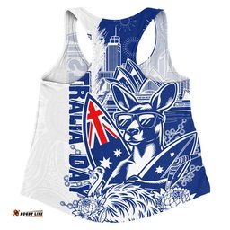 Australia Women Racerback Singlet Australia Day Kangaroo Surfboard Blue Skyline Celebration