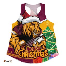 Brisbane Broncos Women Racerback Singlet Santa Scoring Touchdown On Christmas Game Day