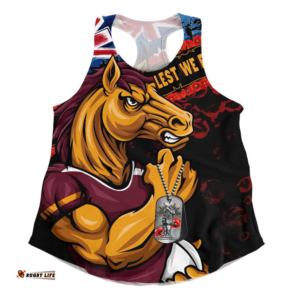 Brisbane Broncos Women Racerback Singlet Anzac Remembrance Of The Fallen
