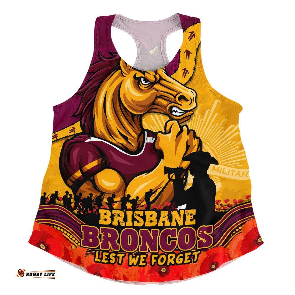 Brisbane Broncos Women Racerback Singlet Anzac Day Remembrance Of Courage Loyalty Valor