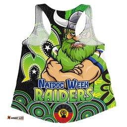 Canberra Raiders Women Racerback Singlet NAIDOC Week 50 Years Of Deadly Indigenous Pattern