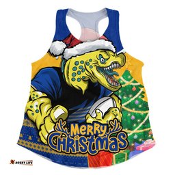 Parramatta Eels Women Racerback Singlet Santa Scoring Touchdown On Christmas Game Day