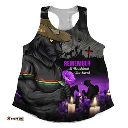 Penrith Panthers Women Racerback Singlet Anzac Day Purple Poppy And Animals That Served