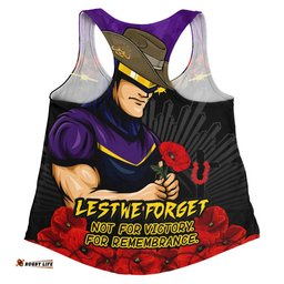 Melbourne Storm Women Racerback Singlet ANZAC Day Red Poppy And Brave Hearts Remembrance