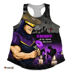 Melbourne Storm Women Racerback Singlet Anzac Day Purple Poppy And Animals That Served