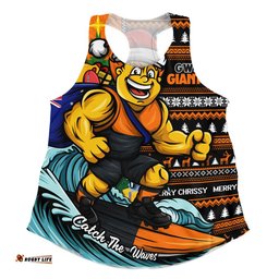 GWS GIANTS Women Racerback Singlet Christmas Holiday Santa Rides The Waves