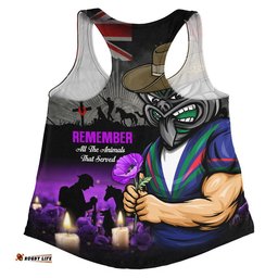 New Zealand Warriors Women Racerback Singlet Anzac Day Purple Poppy And Animals That Served