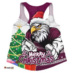 Manly Warringah Sea Eagles Women Racerback Singlet Santa Scoring Touchdown On Christmas Game Day
