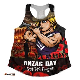 Fremantle Women Racerback Singlet ANZAC Day Lest We Forget Red Poppy And Honor The Brave Tribute