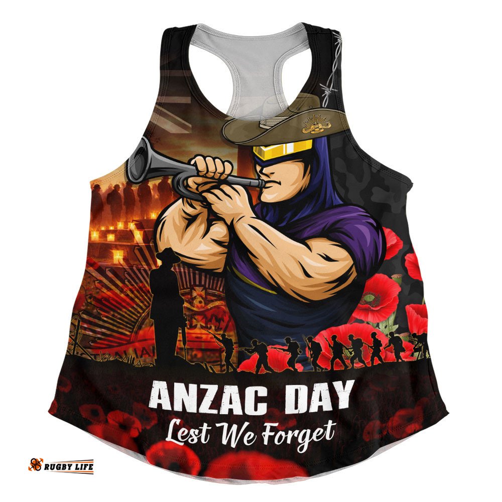 Melbourne Storm Women Racerback Singlet Anzac Day Rising Dawn Ceremony Lest We Forget Courage
