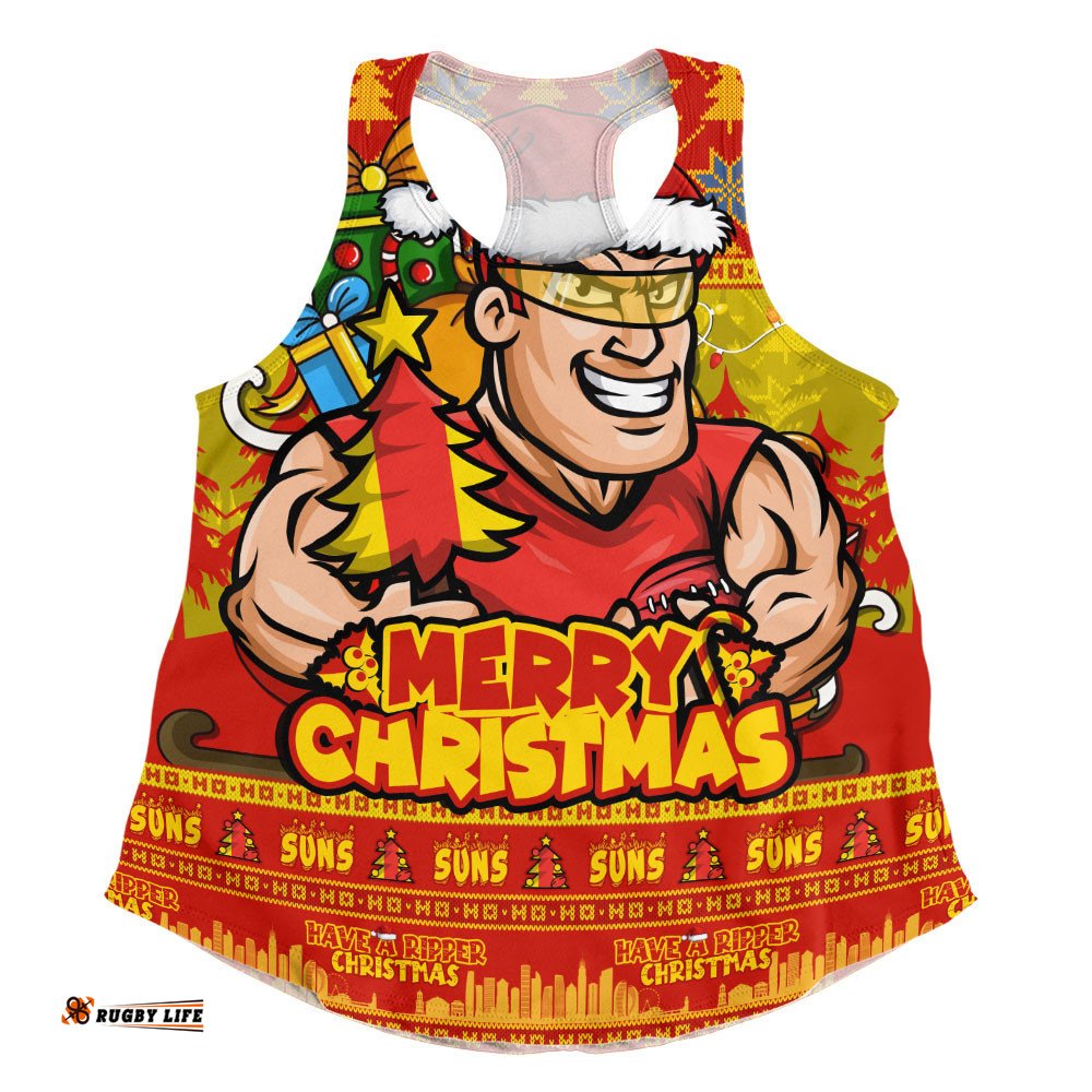 Gold Coast SUNS Women Racerback Singlet Festive Holiday Merry Christmas Vibe