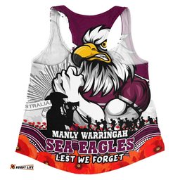 Manly Warringah Sea Eagles Women Racerback Singlet Anzac Day Remembrance Of Courage Loyalty Valor