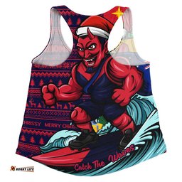 Melbourne Women Racerback Singlet Christmas Holiday Santa Rides The Waves