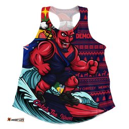 Melbourne Women Racerback Singlet Christmas Holiday Santa Rides The Waves