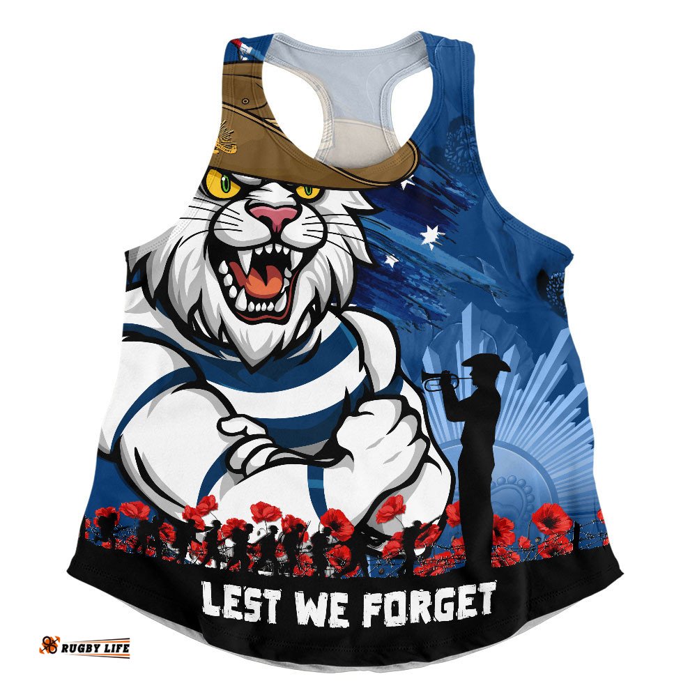 Geelong Cats Women Racerback Singlet ANZAC Inspired Football Fan Memorial Design