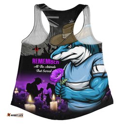 Cronulla-Sutherland Sharks Women Racerback Singlet Anzac Day Purple Poppy And Animals That Served