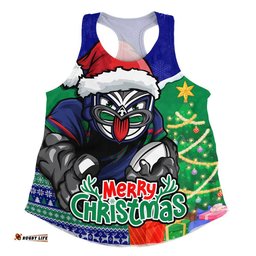 New Zealand Warriors Women Racerback Singlet Santa Scoring Touchdown On Christmas Game Day