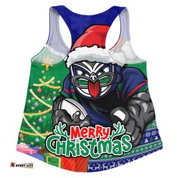 New Zealand Warriors Women Racerback Singlet Santa Scoring Touchdown On Christmas Game Day